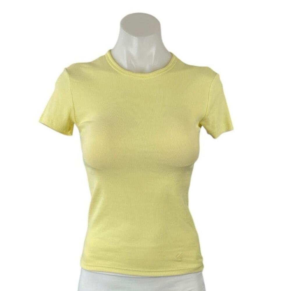 Calvin Klein Women's Yellow Crew Neck Short Sleeve Slim Baby Tee T-Shirt Top XS